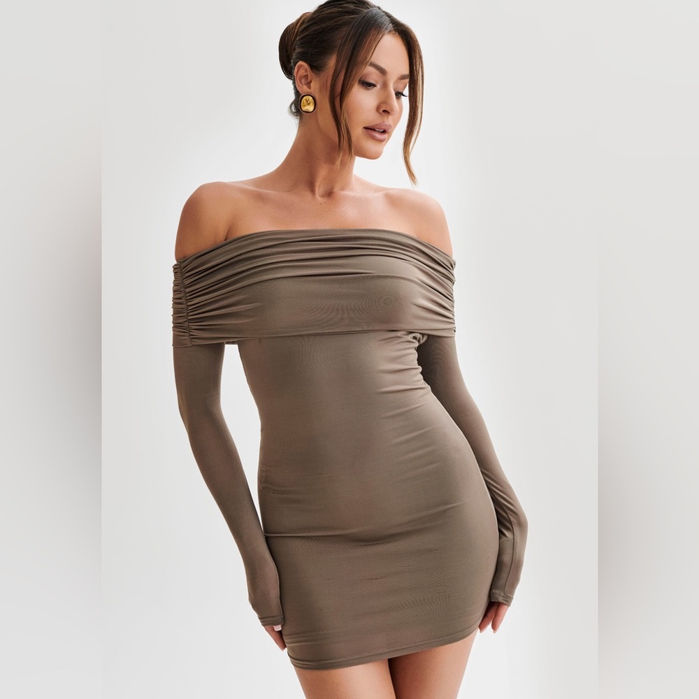 Nicky Off Shoulder Slinky Mini Dress - Coco